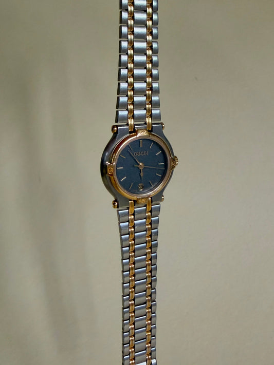GUCCI — Two-Tone and Charcoal Date Bracelet Watch