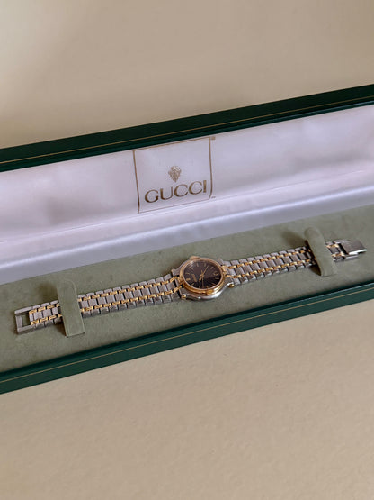 GUCCI — Two-Tone and Charcoal Date Bracelet Watch