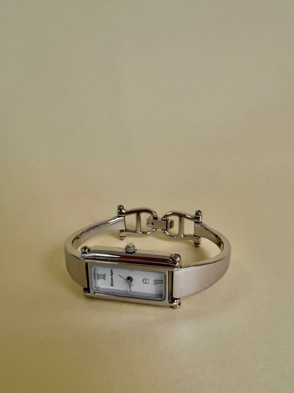 ETIENNE AIGNER — Rectangular Silver Tone Horsebit Bracelet