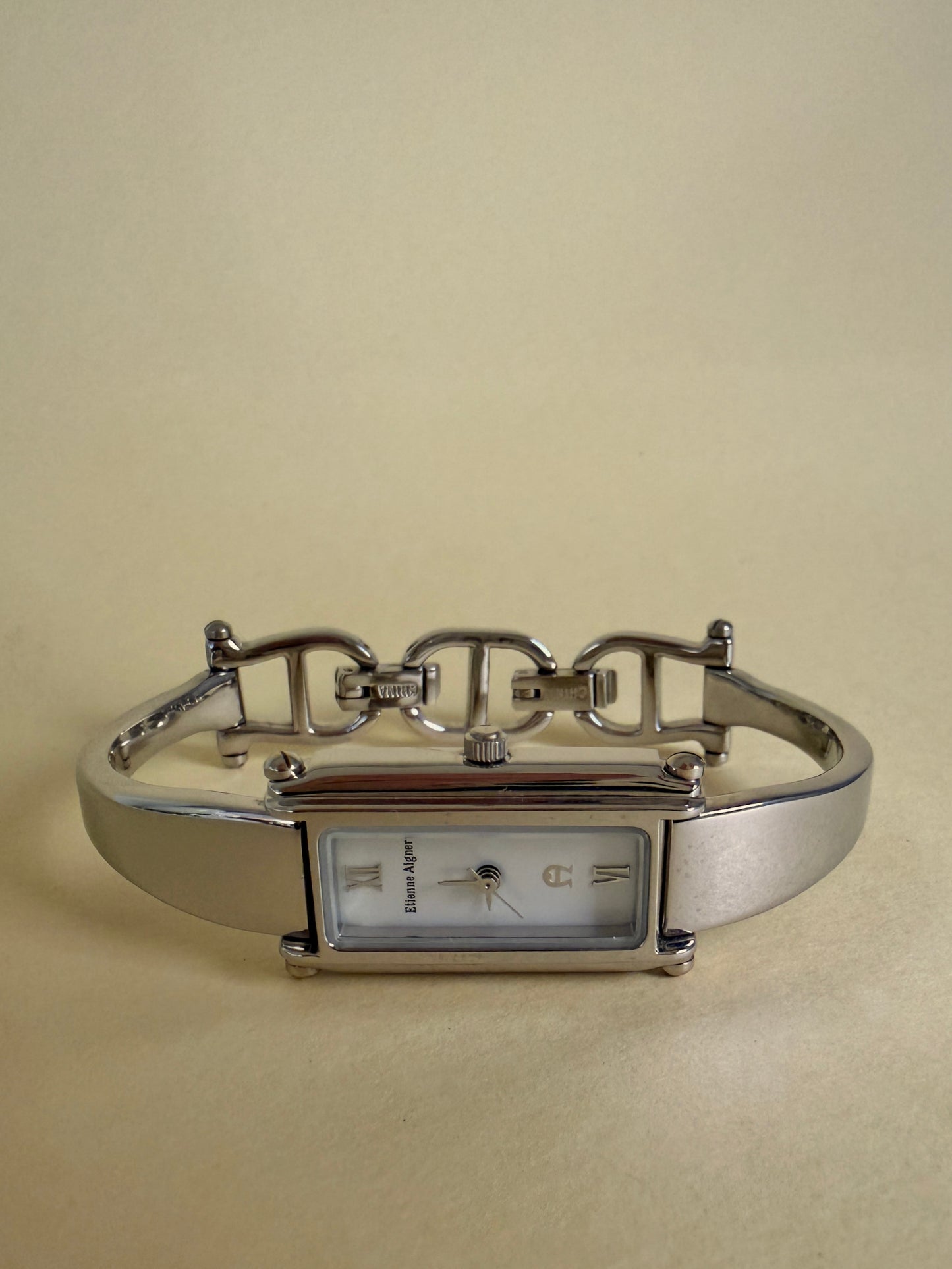 ETIENNE AIGNER — Rectangular Silver Tone Horsebit Bracelet