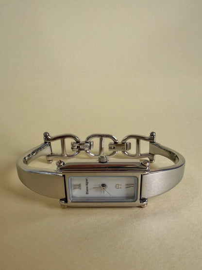 ETIENNE AIGNER — Rectangular Silver Tone Horsebit Bracelet