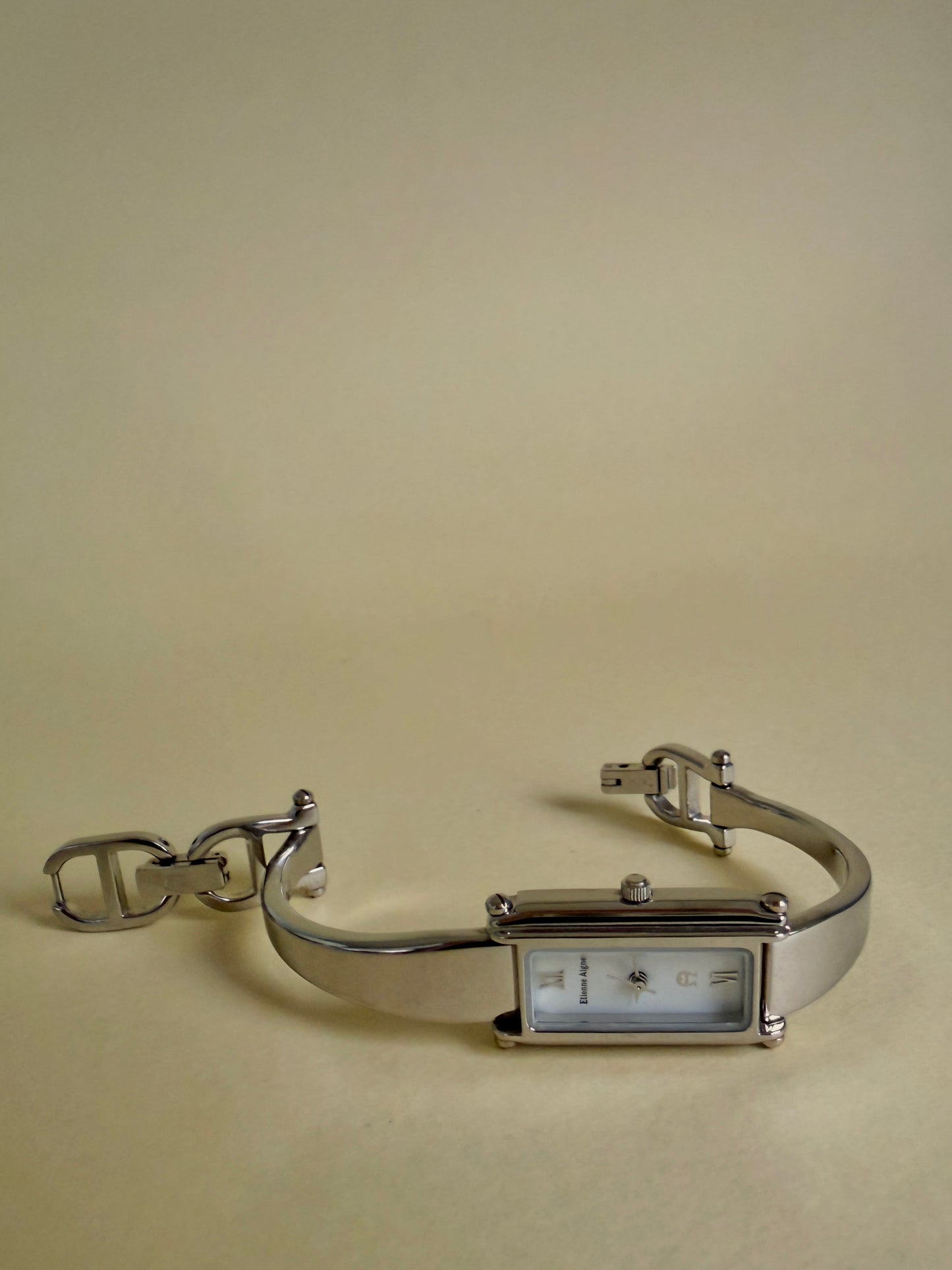 ETIENNE AIGNER — Rectangular Silver Tone Horsebit Bracelet
