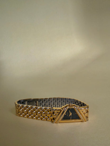 ELGIN – Black Dial Geometric Gold-Tone Bracelet Watch