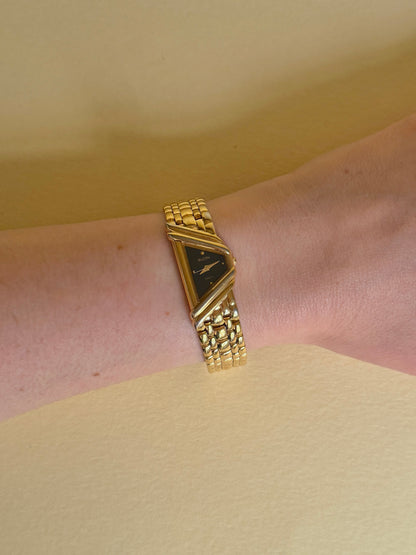 ELGIN – Black Dial Geometric Gold-Tone Bracelet Watch