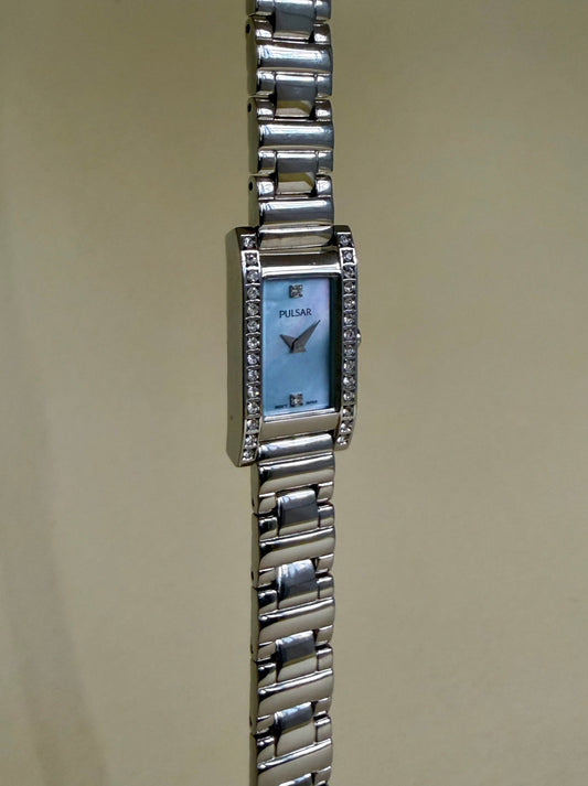 PULSAR — Rectangular Blue MOP Crystal Bracelet Watch