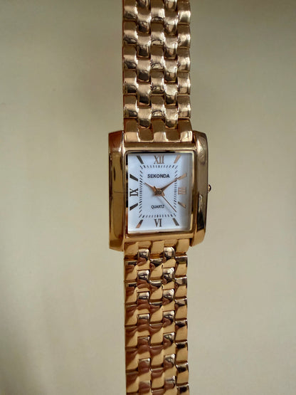 SEKONDA – Rectangular Gold-Tone Tank Bracelet Watch