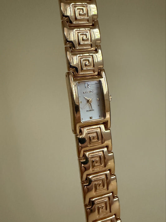ELGIN — Rectangular Gold-tone Link Bracelet